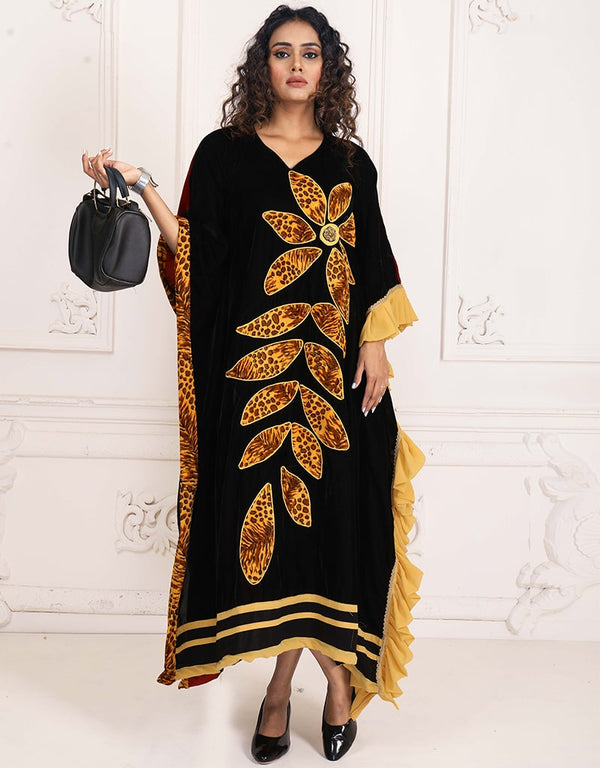 Muslim Black Color Velvet Free Size Summer Kaftan
