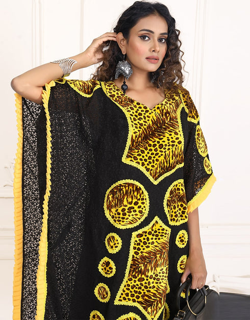 Modest Onyx Black Color Brasso Hippie Style Kaftan
