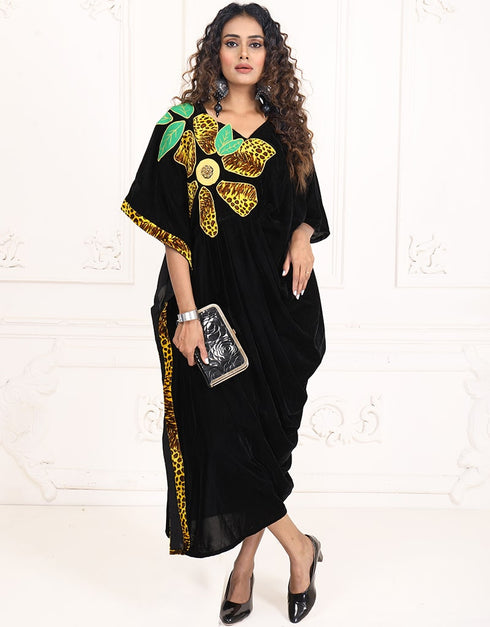 Arabic Dark Back Multi Printed Velvet kaftan