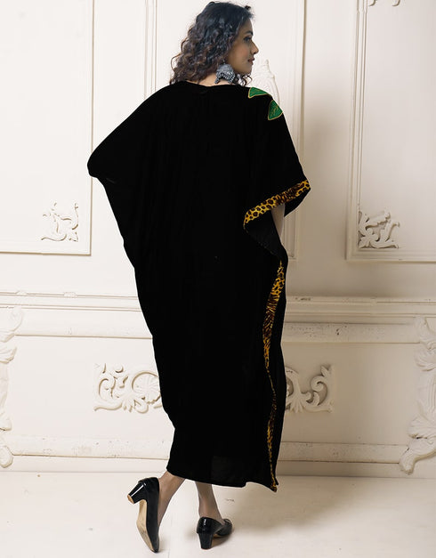Arabic Dark Back Multi Printed Velvet kaftan