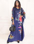 Dubai Purple Haze Color Flower Print Rayon Kaftan