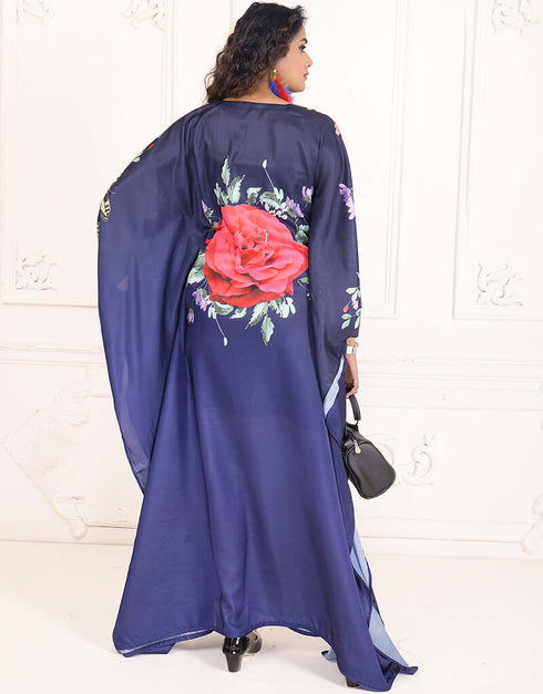 Dubai Purple Haze Color Flower Print Rayon Kaftan