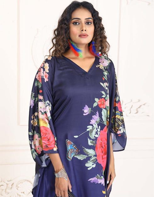 Dubai Purple Haze Color Flower Print Rayon Kaftan