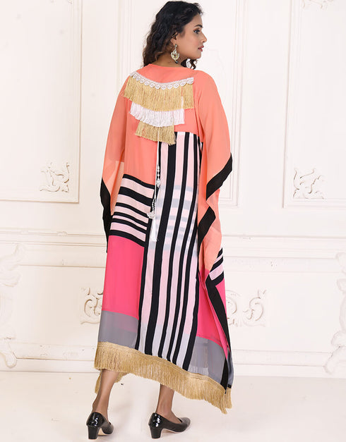 Islamic Peachy Pink Real Georgette Summer party Wear Kaftan