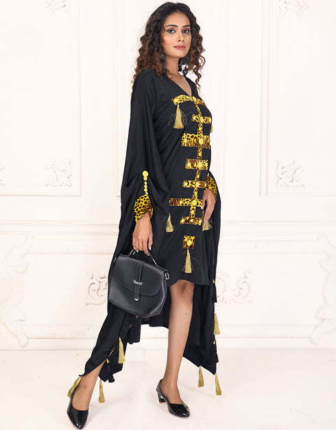 Women Mirage Black Color Black Handmade Beautiful Print Trendy Kaftan