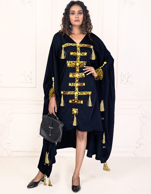 Women Mirage Black Color Black Handmade Beautiful Print Trendy Kaftan