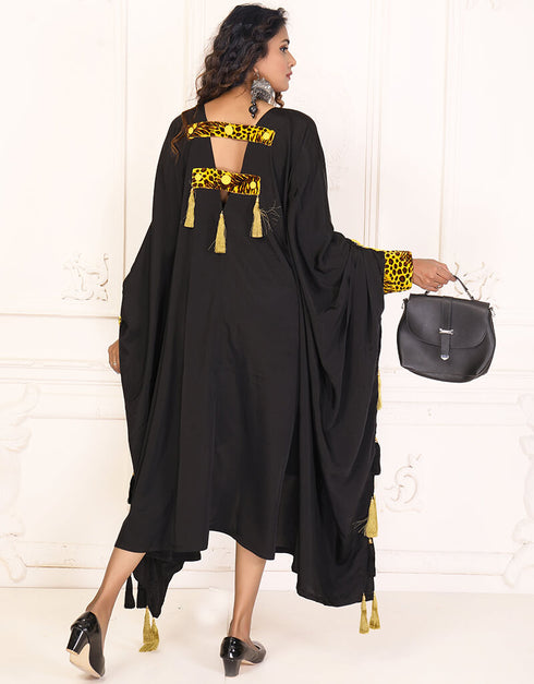 Women Mirage Black Color Black Handmade Beautiful Print Trendy Kaftan