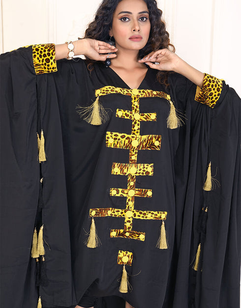 Women Mirage Black Color Black Handmade Beautiful Print Trendy Kaftan