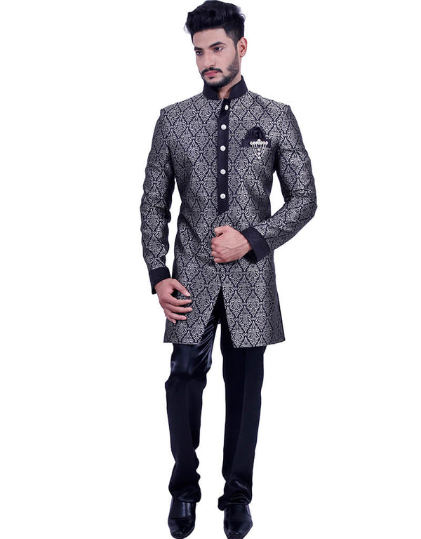 Silver With Black Indo western Dupion Brocade Pant