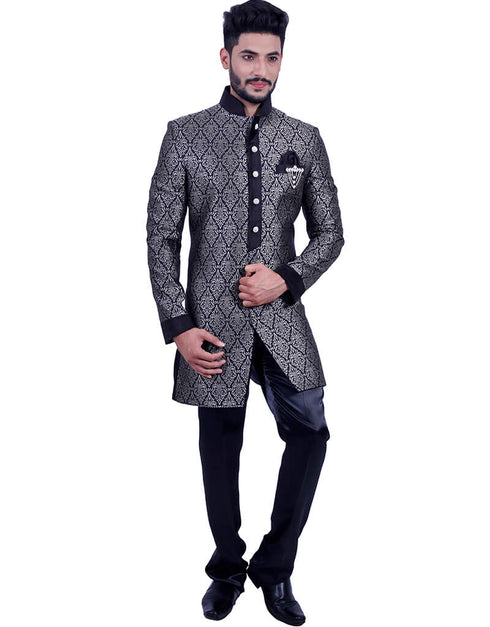 Silver With Black Indo western Dupion Brocade Pant Closure View