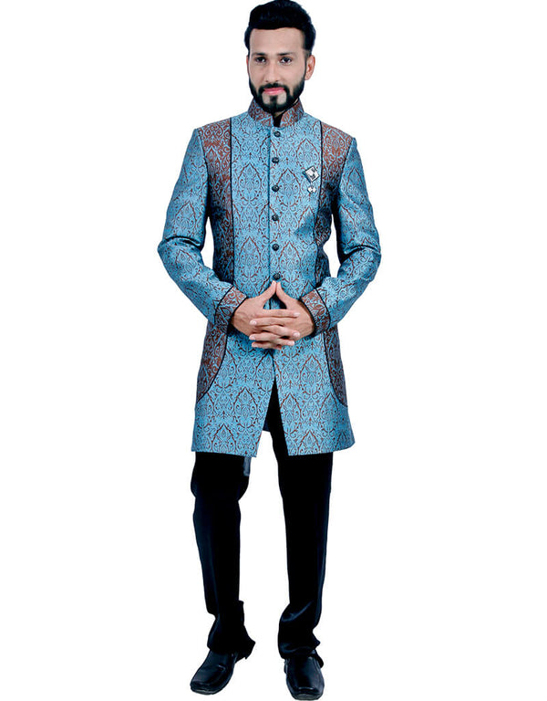 Dark Blue With Coffee Indo western Dohara Brocade Pant