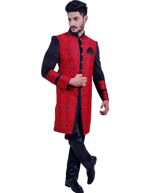 Red With Black Indo western Juit Dohara Pant Closure View