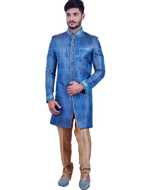 Electric Blue Indo western Zari Brocade Chudidaar