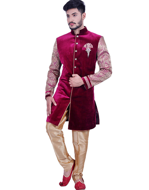 Burgundy Purple Indo western Velvet Chudidaar