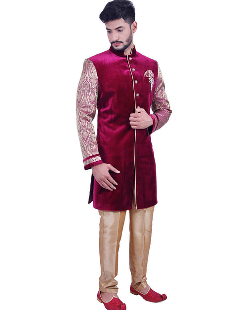 Burgundy Purple Indo western Velvet Chudidaar Closure View