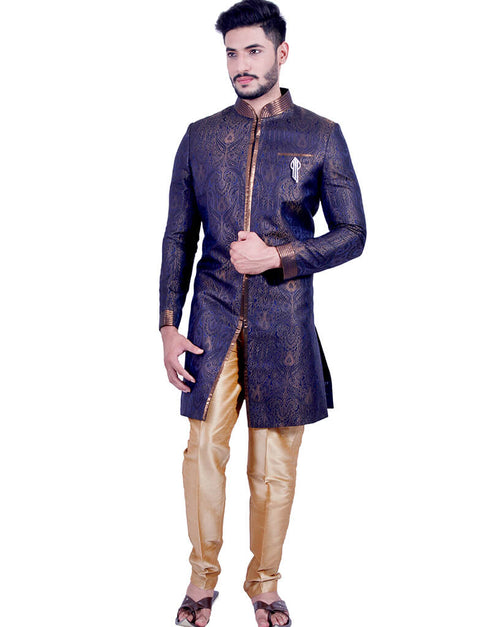 Denim Blue With Gold Indo western Zari Brocade Chudidaar