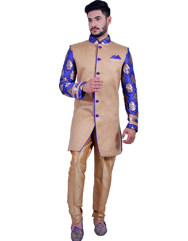 Natural Jute With Persian Blue Indo western Juit Silk Chudidaar