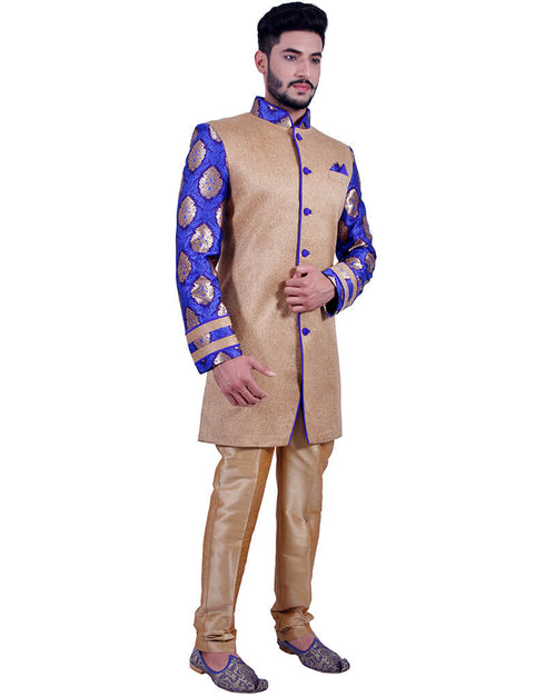 Natural Jute With Persian Blue Indo western Juit Silk Chudidaar Closure View