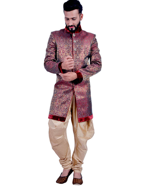 Marron With Gold Indo western Zari Brocade Chudidaar