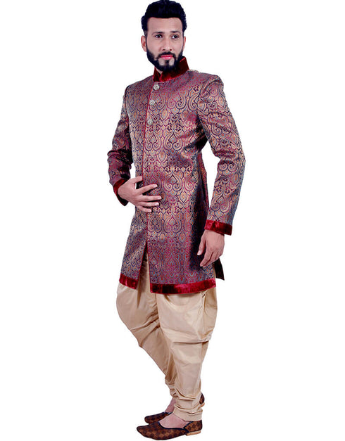 Marron With Gold Indo western Zari Brocade Chudidaar Closure View
