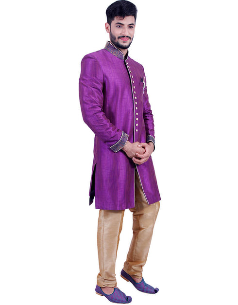 Dark Lavender Indo western Art Silk Chudidaar Closure View