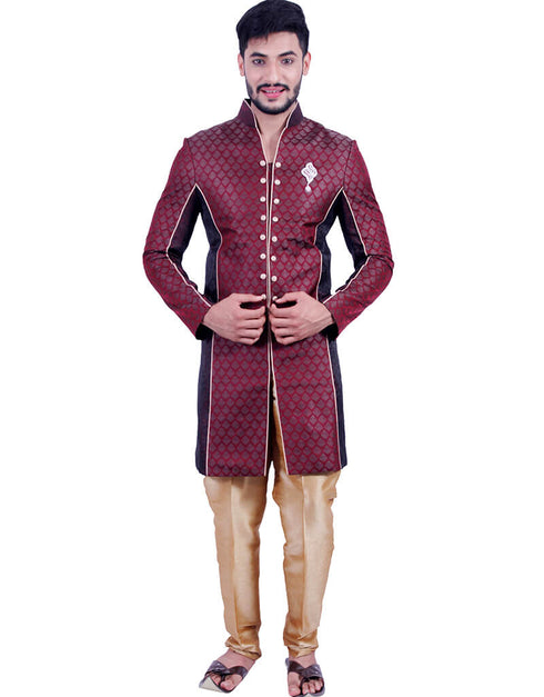 Wine Indo western Katan Kela Brocade Chudidaar