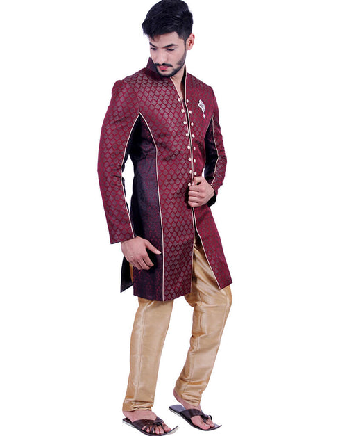 Wine Indo western Katan Kela Brocade Chudidaar Closure View