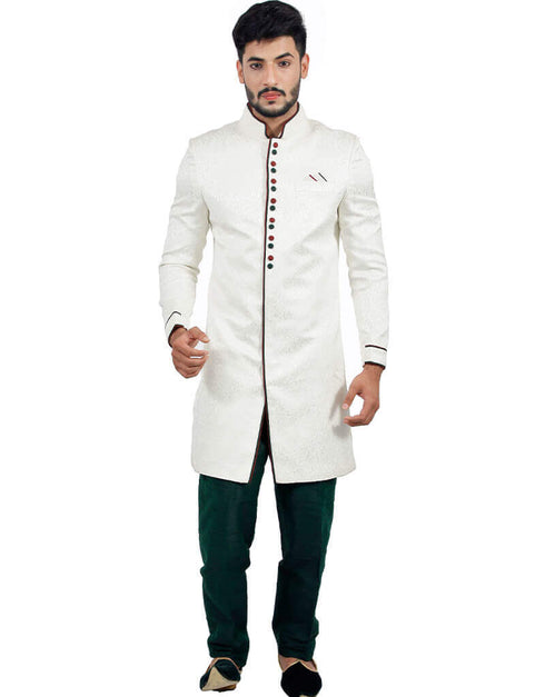 White Indo western Self Silk Brocade Pant