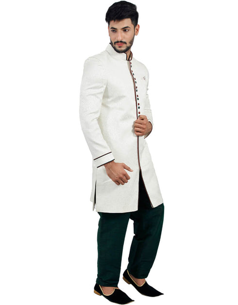 White Indo western Self Silk Brocade Pant Closure View