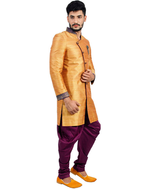 Burnt Orange Indo western Raw Silk Dhoti Closure View