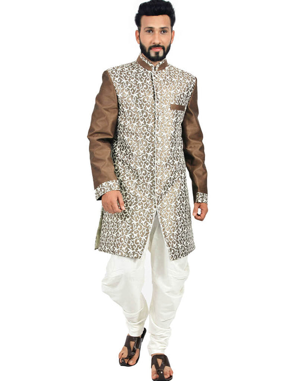 White With Sienna Coffee Indo western Tehra Zari Brocade Dhoti