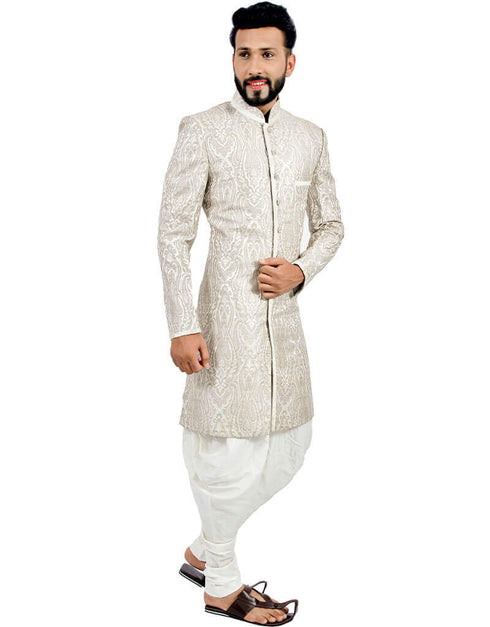 Creamy White Indo western Linen Brocade Dhoti Closure View