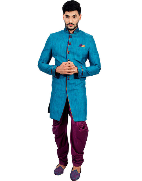 Gulfstream Blue Indo western Art Silk Dhoti