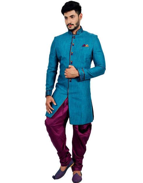 Gulfstream Blue Indo western Art Silk Dhoti Closure View