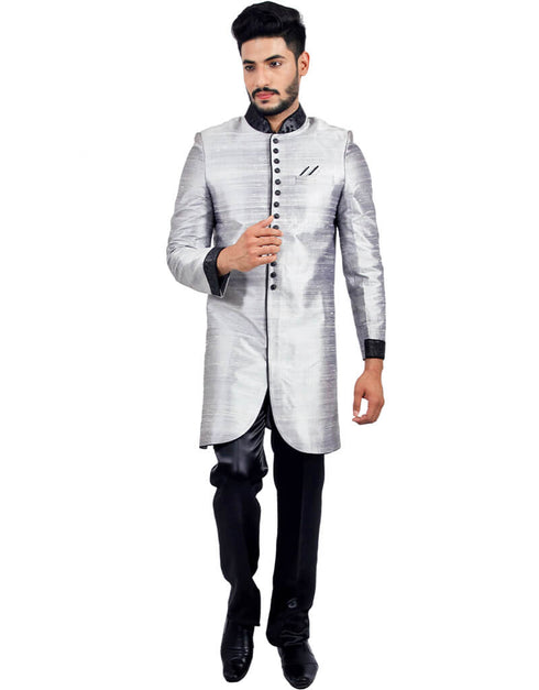 Silver Grey Indo western Art Silk Pant Closure View