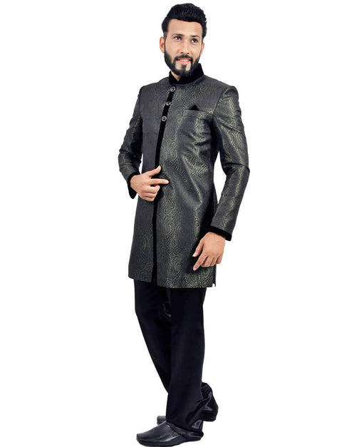 Darkgreen With Black Indo western Tanchoi Brocade Pant Closure View