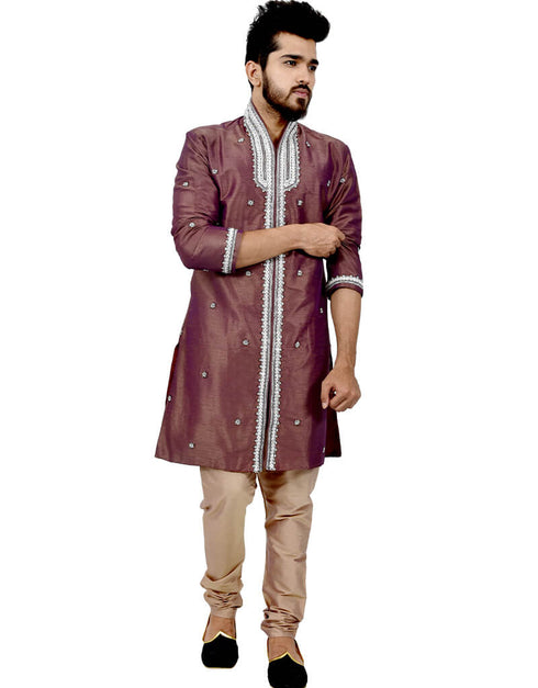 Rosy Brown Indo western Art Silk Chudidaar Closure View