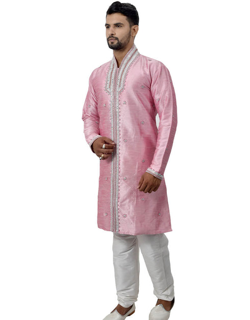 Cameo Pink Indo western Art Silk Chudidaar Closure View