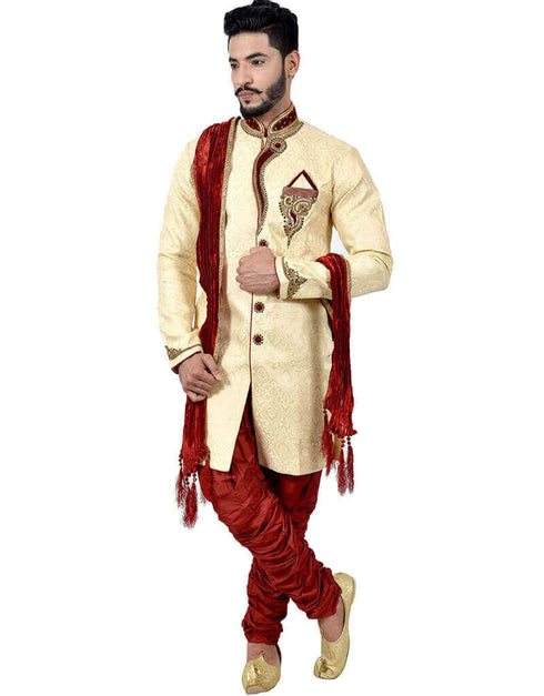 Cream Indo western Zari Brocade Silk Dhoti Closure View