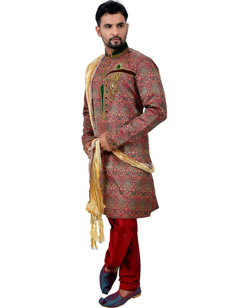 Multi Indo western Brocade Silk Chudidaar Closure View