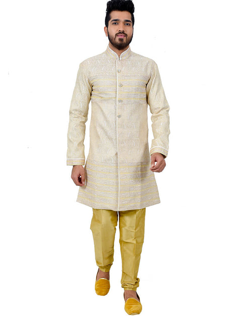 Cream Indo western Brocade Silk Chudidaar