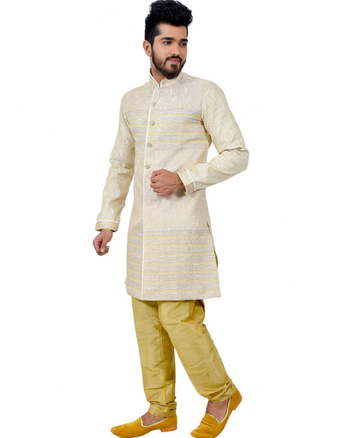 Cream Indo western Brocade Silk Chudidaar Closure View