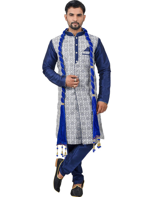 Blue Indo western Cottan Brocade Silk Chudidaar