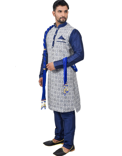 Blue Indo western Cottan Brocade Silk Chudidaar Closure View