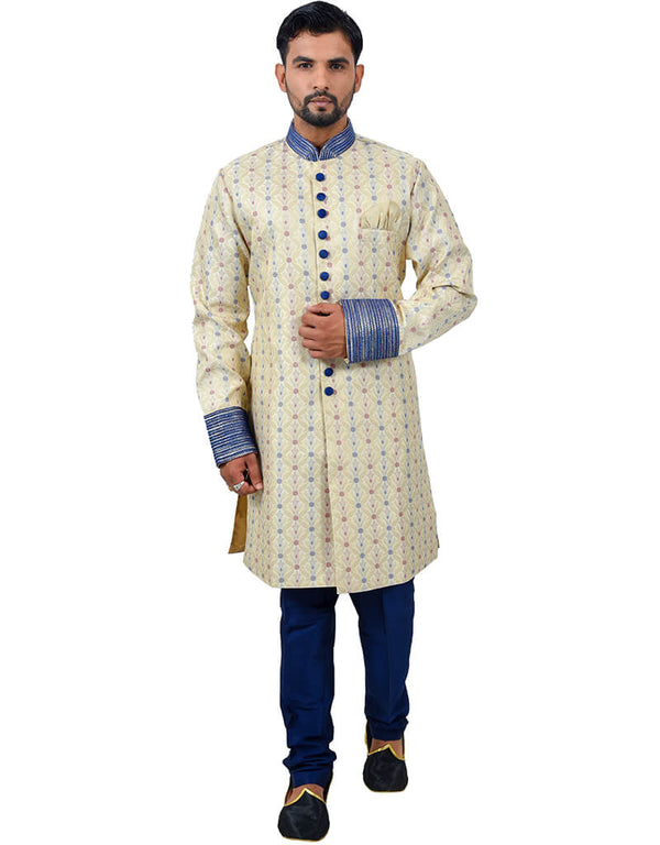 Cream Indo western Zari Brocade Silk Chudidaar