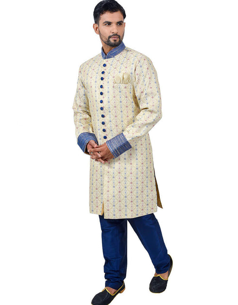 Cream Indo western Zari Brocade Silk Chudidaar Closure View