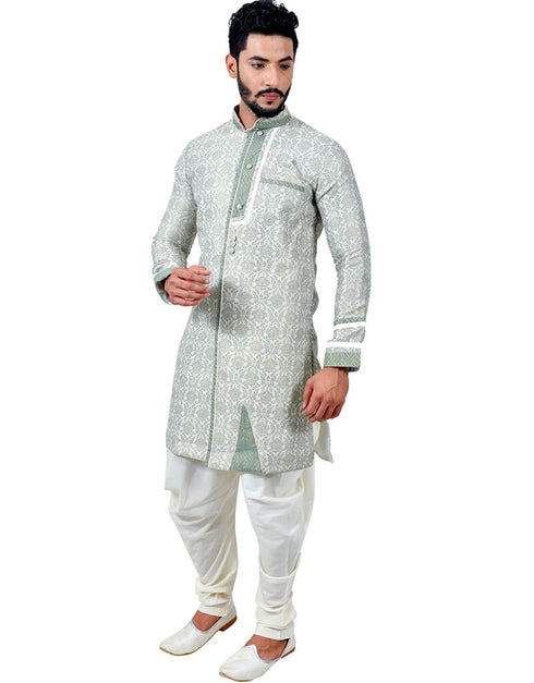 Seagreen Indo western Cottan Brocade Silk Dhoti Closure View