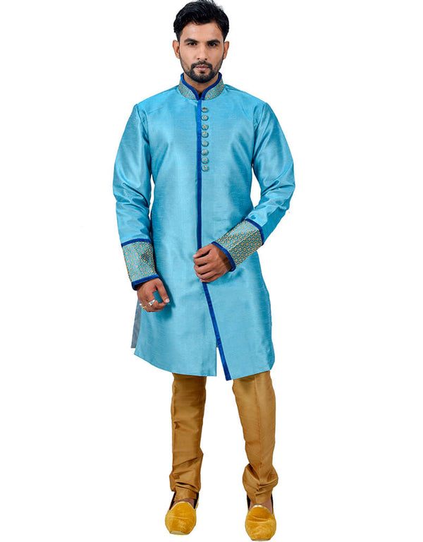 Peacock Blue Indo western Art Silk Chudidaar