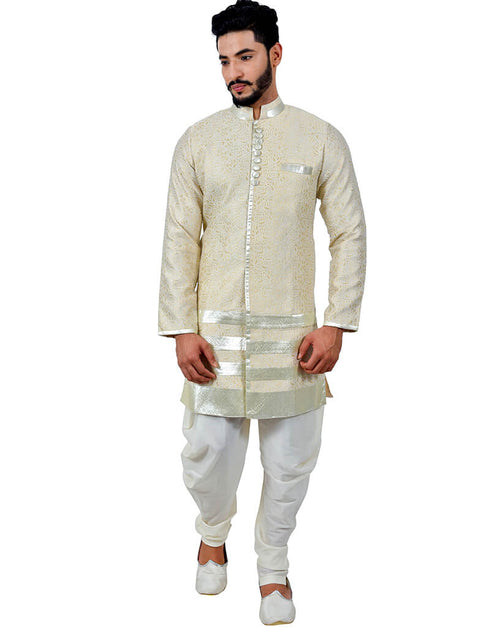 Cream Indo western Cottan Brocade Silk Dhoti