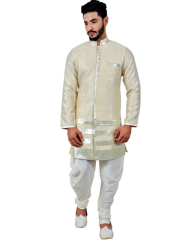 Cream Indo western Cottan Brocade Silk Dhoti